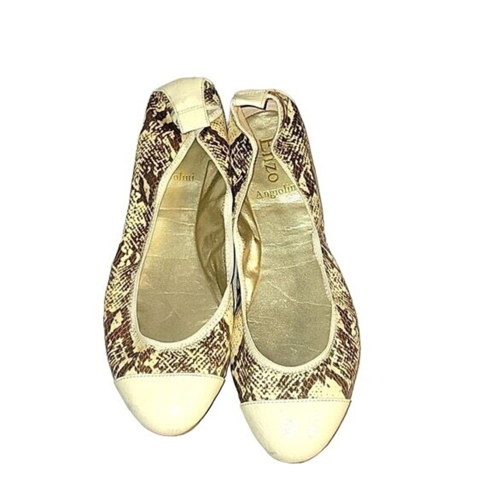 Enzo Angiolini EAKORE Snakeskin Print Cap Toe Ballet Flats Cream Brown Size‎ 7.5